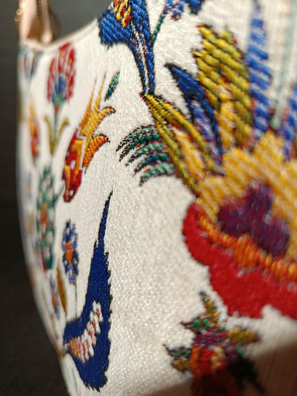 Ottoman Floral Tapestry Shoulder Bag: Turkish Gobelin Crossbody Purse