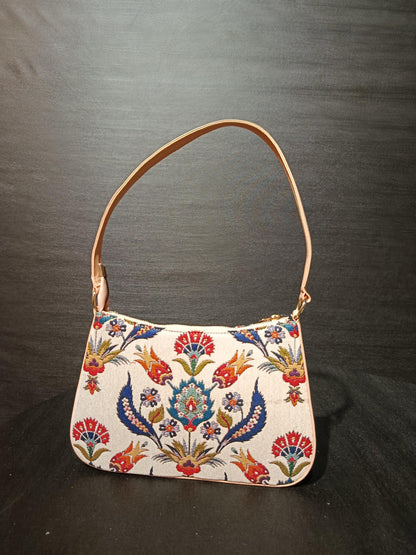 Ottoman Floral Tapestry Shoulder Bag: Turkish Gobelin Crossbody Purse