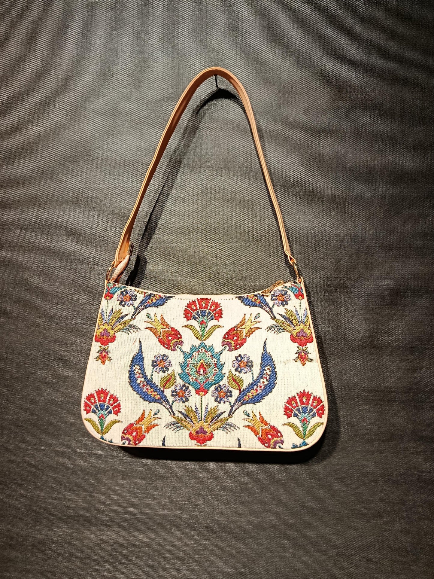 Ottoman Floral Tapestry Shoulder Bag: Turkish Gobelin Crossbody Purse