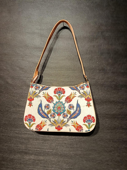 Ottoman Floral Tapestry Shoulder Bag: Turkish Gobelin Crossbody Purse