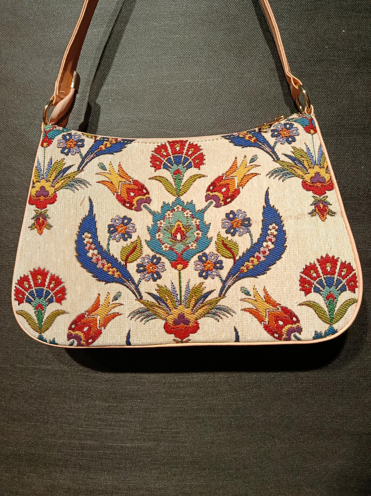 Ottoman Floral Tapestry Shoulder Bag: Turkish Gobelin Crossbody Purse