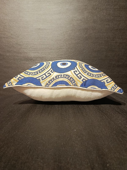 Evil Eye Cushion Cover: Turkish Nazar Pillow with Greek Key - Boho Home Decor