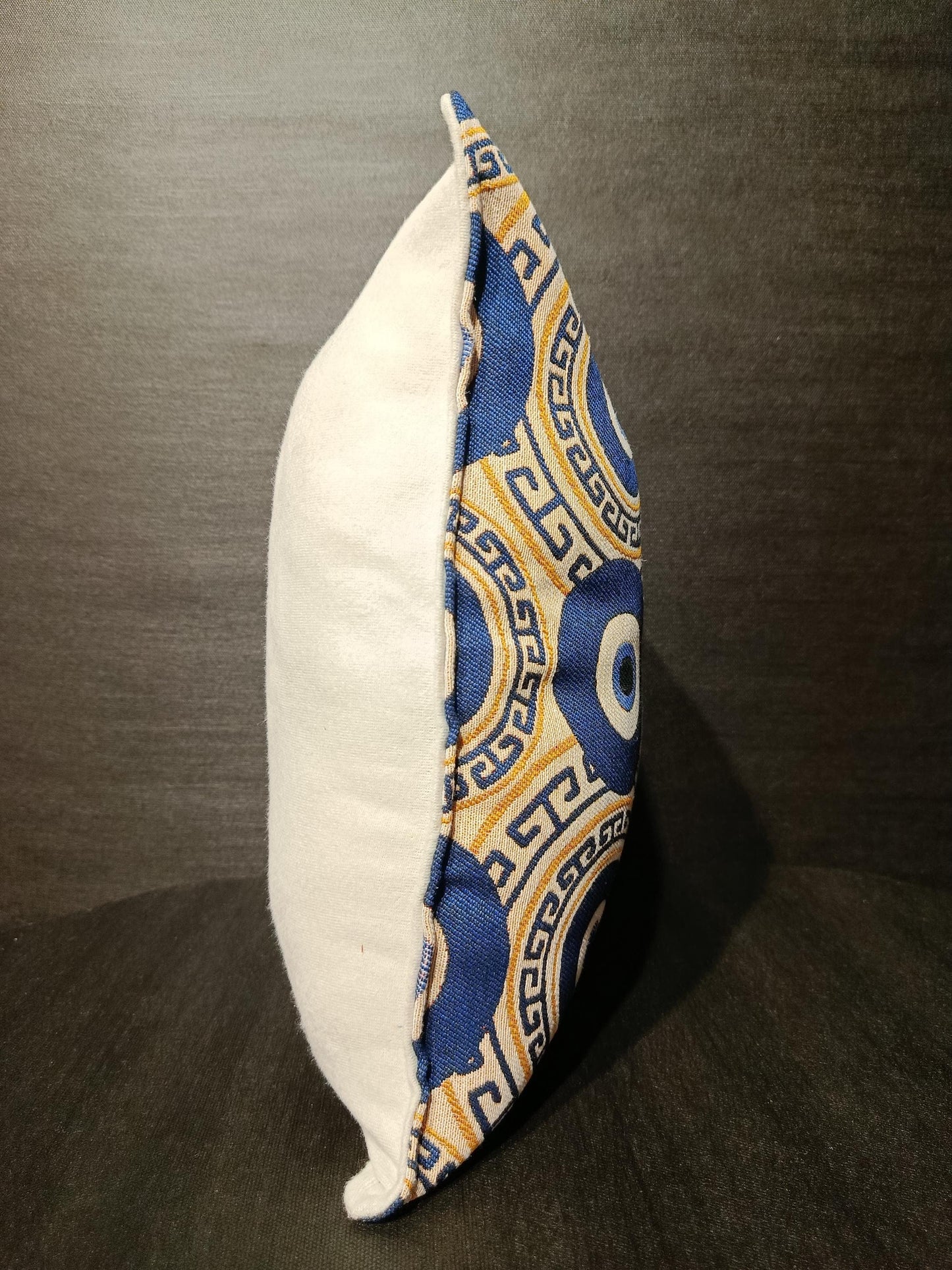 Evil Eye Cushion Cover: Turkish Nazar Pillow with Greek Key - Boho Home Decor