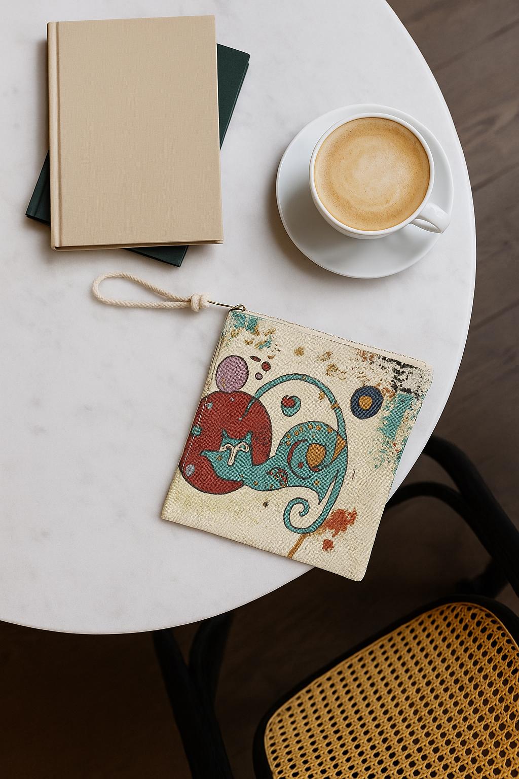 Abstract Cat Tapestry Clutch: Handmade Turkish Gobelin Pouch