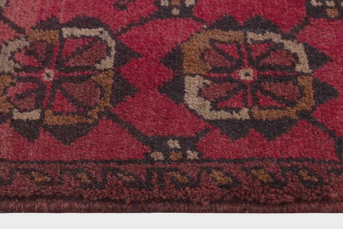 Small Afghan Rug: Handmade Tribal Red Wool Carpet, Boho Decor (50x96 cm)