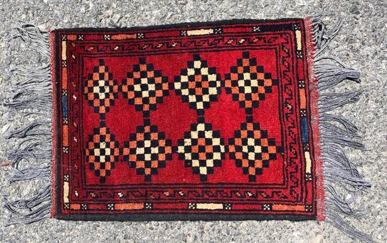 Small Afghan Wool Rug: 42x55 cm, Tribal Boho Decor