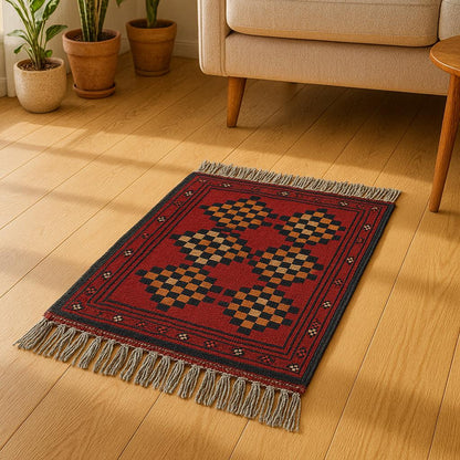 Small Afghan Wool Rug: 42x55 cm, Tribal Boho Decor