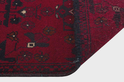 Small Handmade Afghan Rug: Tribal Red Wool Carpet, Boho Decor (44x61 cm)