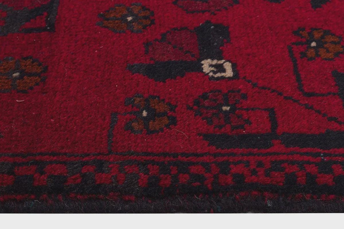 Small Handmade Afghan Rug: Tribal Red Wool Carpet, Boho Decor (44x61 cm)