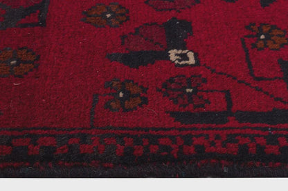 Small Handmade Afghan Rug: Tribal Red Wool Carpet, Boho Decor (44x61 cm)