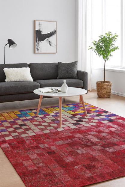 5.6x8, Handmade Wool Turkish Patchwork Rug – Vintage, Bohemian, One-of-a-Kind Area Rug