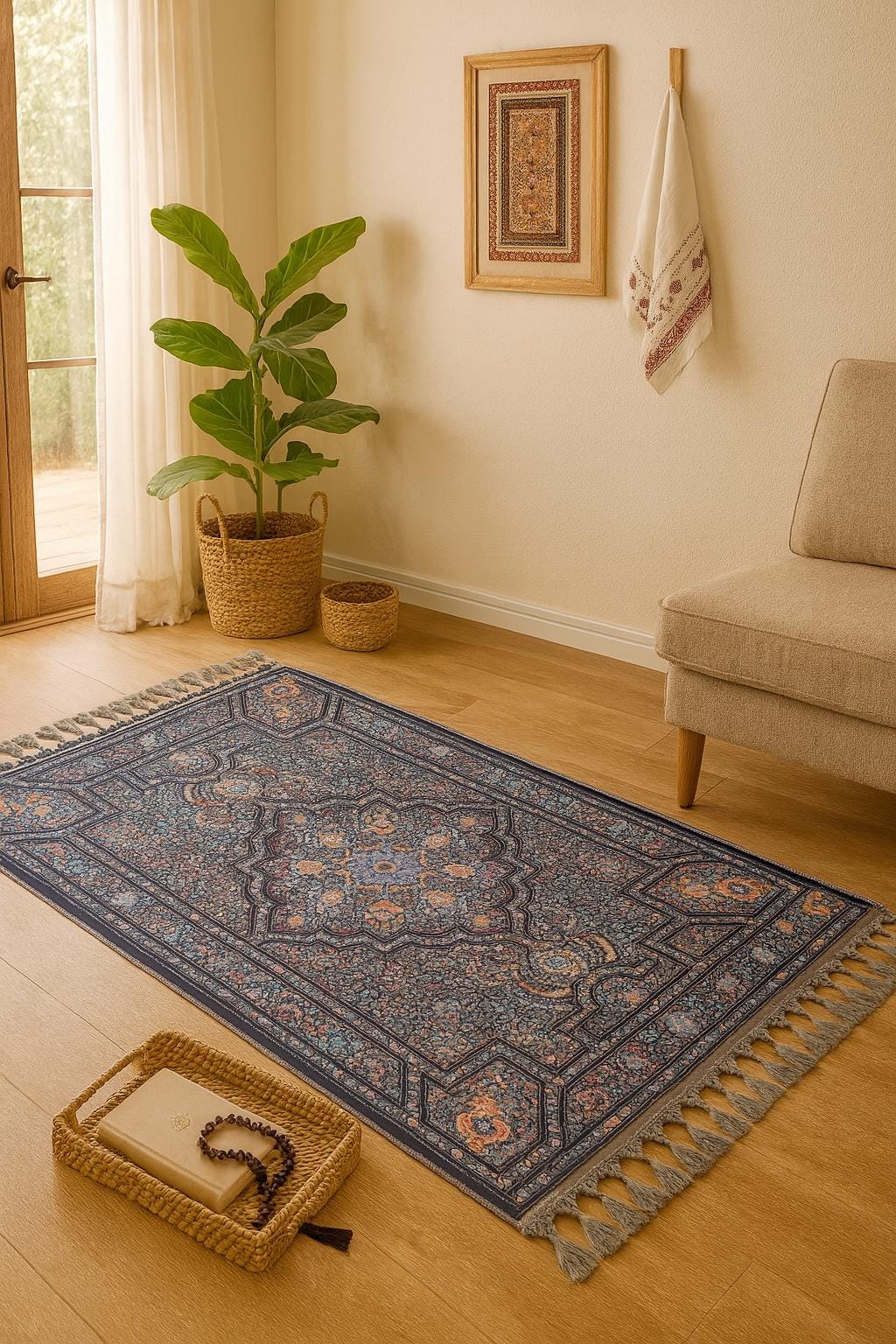 Turkish Prayer Rug, Soft Muslim Prayer Mat, Ottoman Design