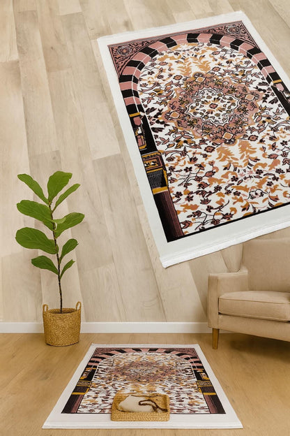 Floral Turkish Prayer Rug: Ivory & Pink Seccade - Made in Türkiye