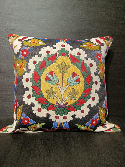 40x40 cm Turkish Gobelin Pillow Cover – Traditional Floral Medallion Cushion Case