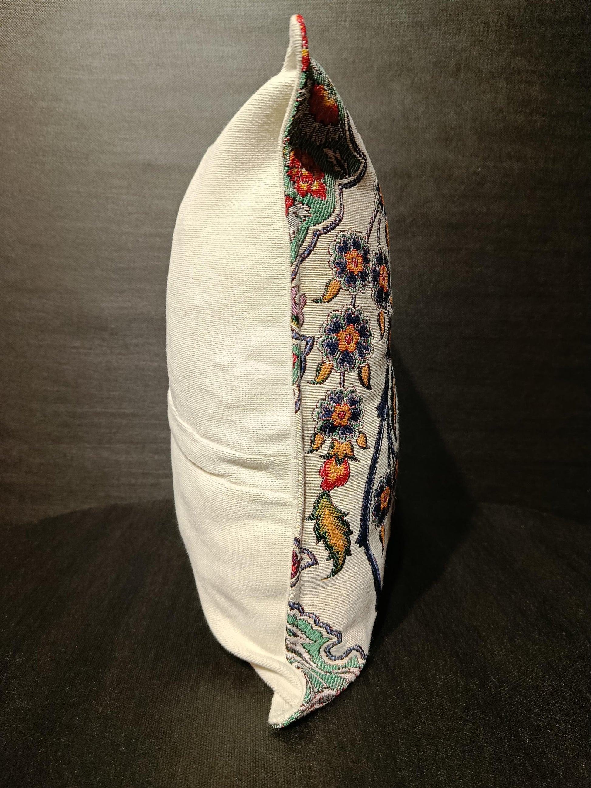 Turkish Floral Pillow Cover: Woven Gobelin Tapestry, Boho Accent Pillow