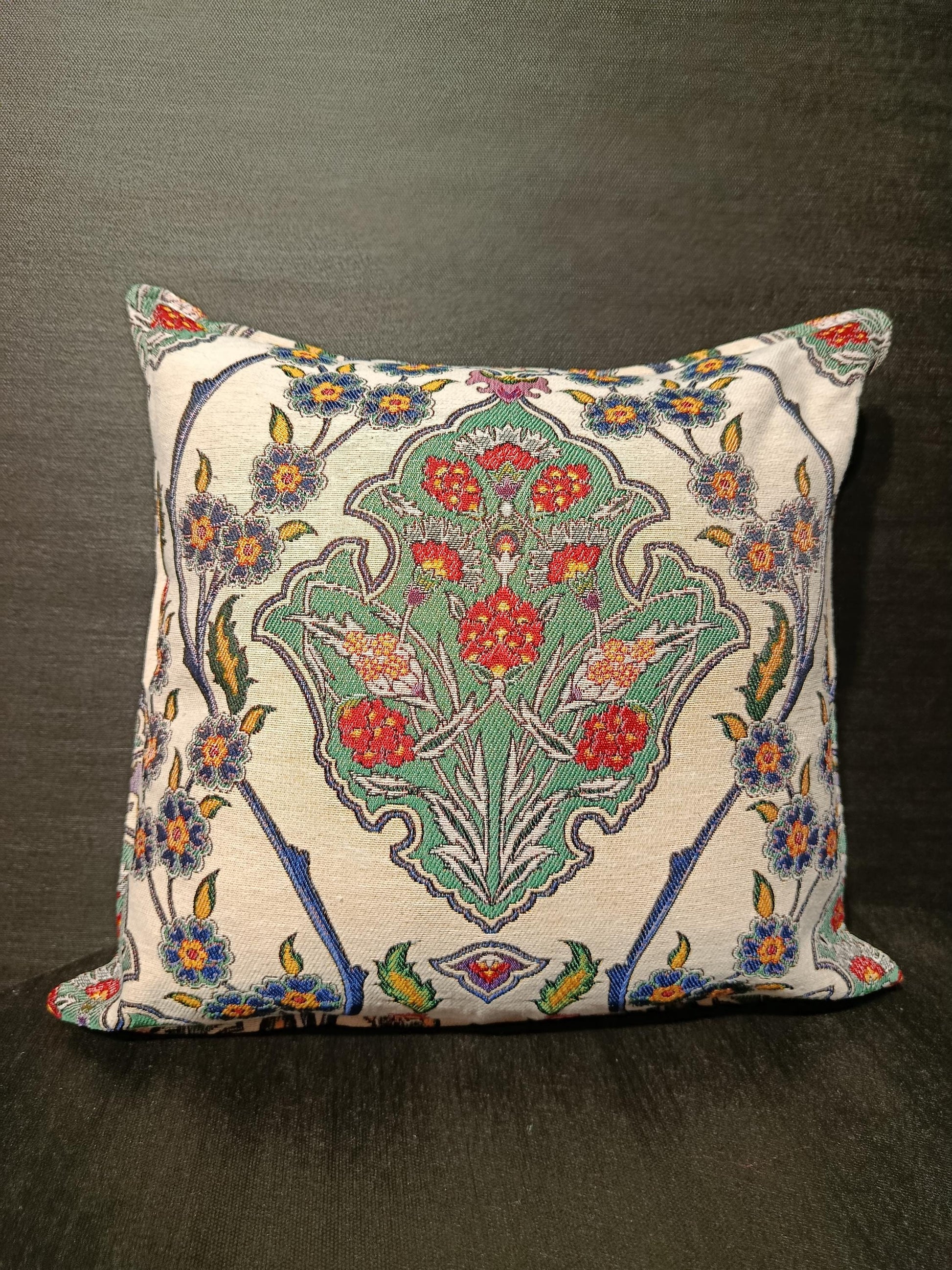 Turkish Floral Pillow Cover: Woven Gobelin Tapestry, Boho Accent Pillow