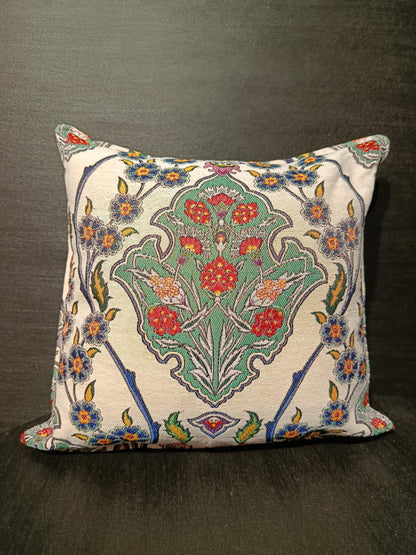 Turkish Floral Pillow Cover: Woven Gobelin Tapestry, Boho Accent Pillow