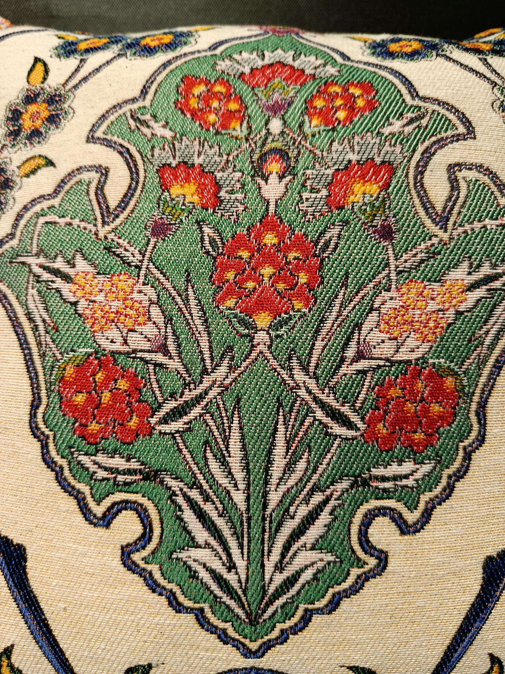 Turkish Floral Pillow Cover: Woven Gobelin Tapestry, Boho Accent Pillow