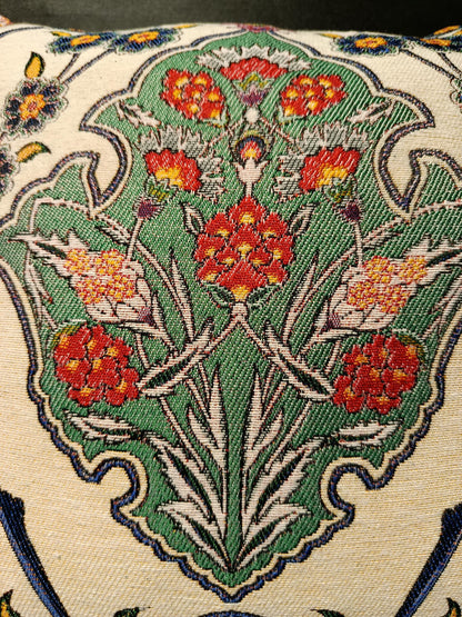 Turkish Floral Pillow Cover: Woven Gobelin Tapestry, Boho Accent Pillow