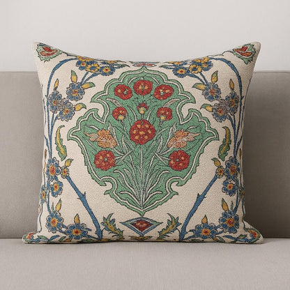 Turkish Floral Pillow Cover: Woven Gobelin Tapestry, Boho Accent Pillow