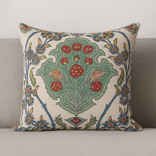 Turkish Floral Pillow Cover: Woven Gobelin Tapestry, Boho Accent Pillow