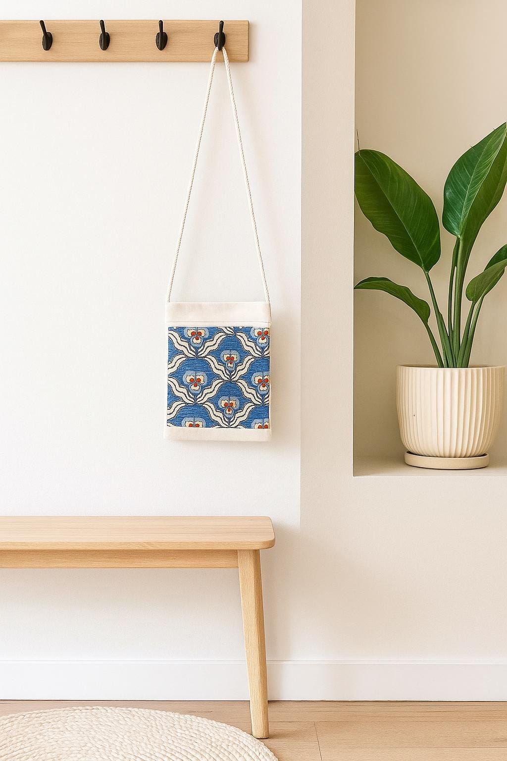 Blue Floral Tapestry Crossbody Bag – Turkish Handmade Purse