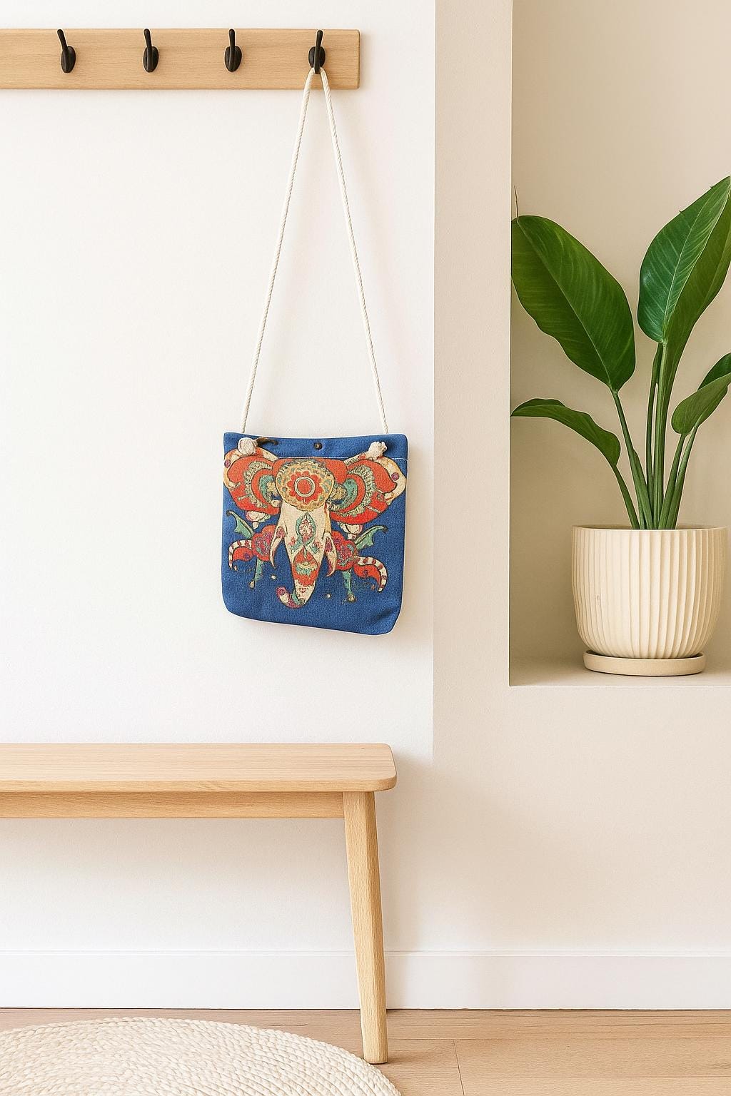 Handmade Elephant Design Shoulder Bag: Organic Cotton Blend