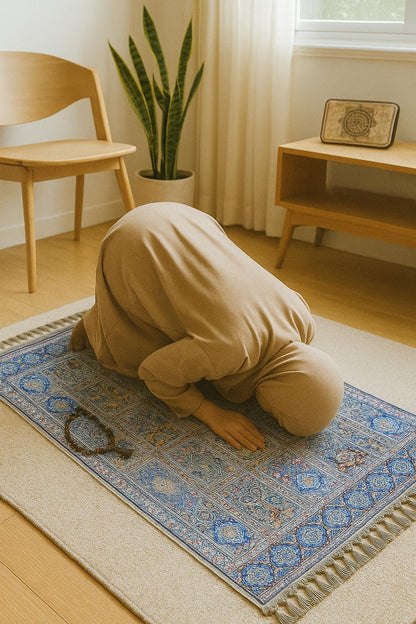 Turkish Prayer Rug, Soft Muslim Prayer Mat, Ottoman Design