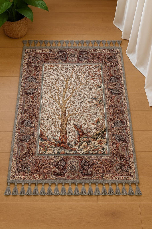 Tree of Life Turkish Prayer Rug – Islamic Mat with Tassels
