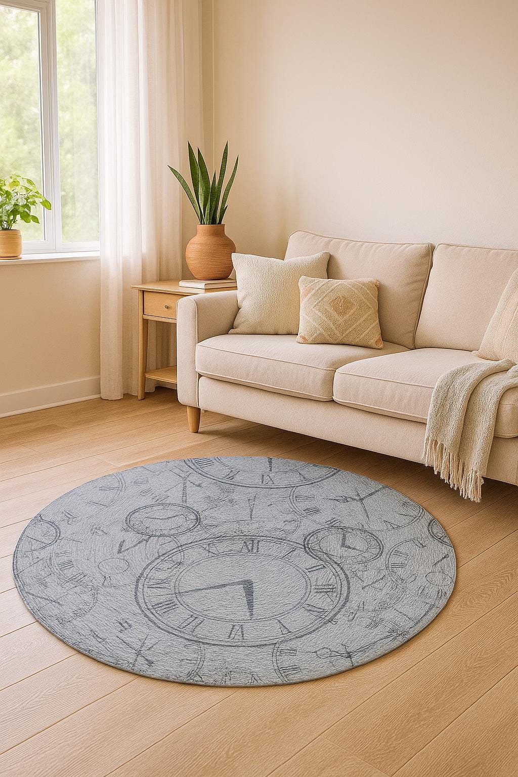 Clockwork Gray Jute Rug: Washable Bohemian Style, Indoor/Outdoor