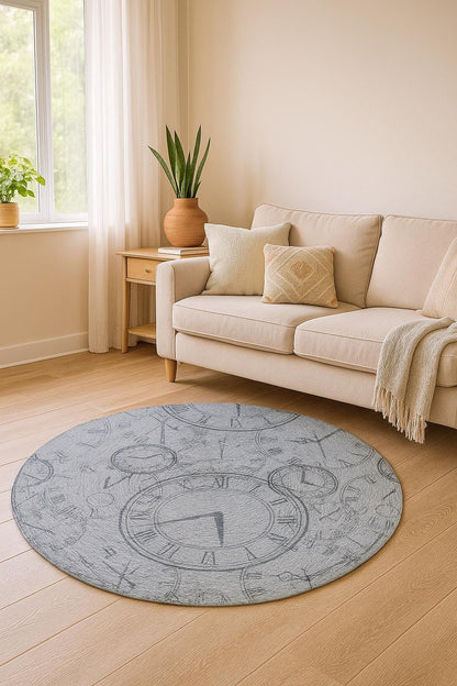 Clockwork Gray Jute Rug: Washable Bohemian Style, Indoor/Outdoor