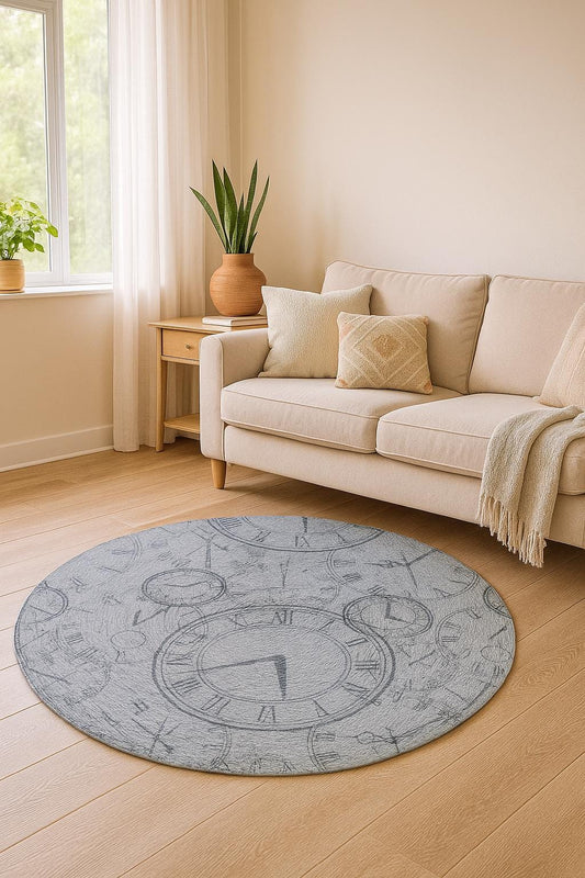 Clockwork Gray Jute Rug: Washable Bohemian Style, Indoor/Outdoor