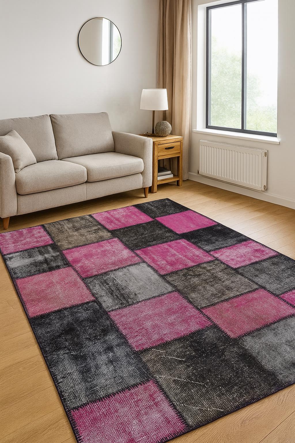5.6x8, Handmade Wool Turkish Patchwork Rug – Vintage, Bohemian, One-of-a-Kind Area Rug