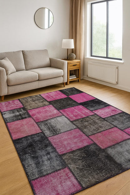 5.6x8, Handmade Wool Turkish Patchwork Rug – Vintage, Bohemian, One-of-a-Kind Area Rug