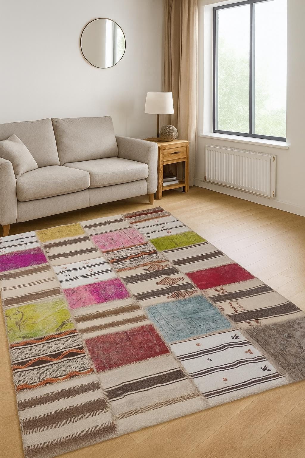 Handmade Turkish Patchwork Kilim Rug: Colorful Upcycled Wool, 5.6x8
