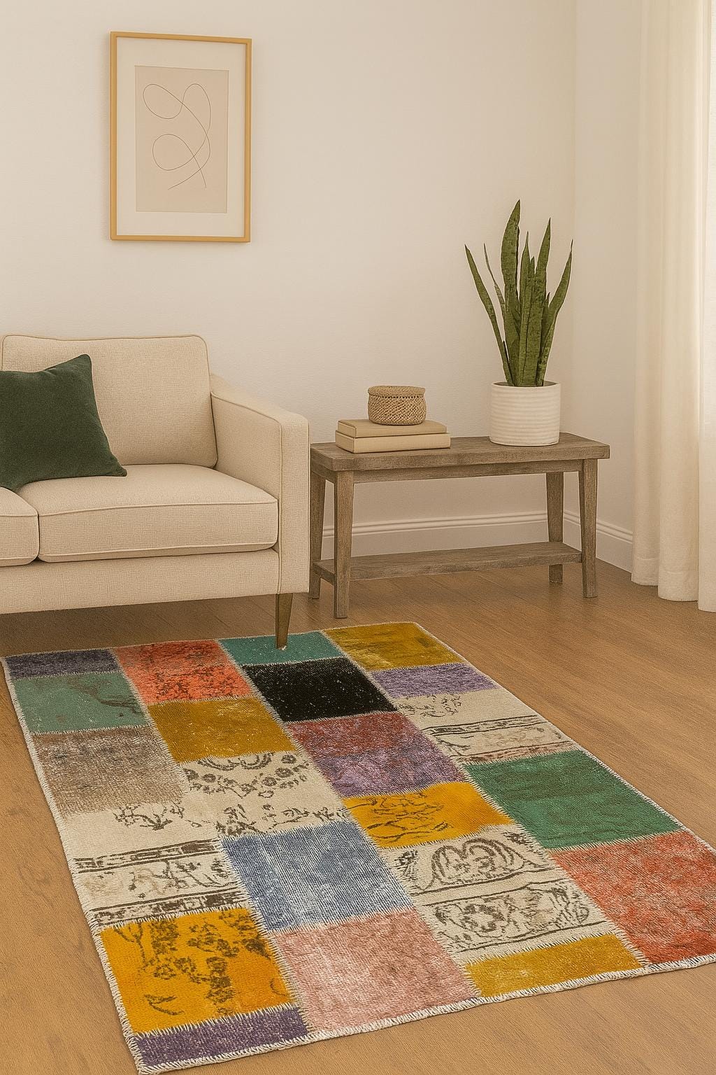 Patchwork Vintage Salon Halısı | Yıkanabilir – Allmode Home Style