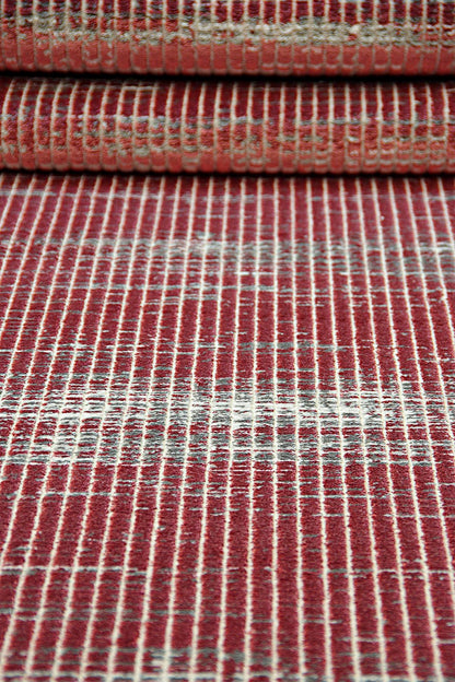 Marsala Red Distressed Area Rug – Textured Linear Woven Carpet (Customizable Size)