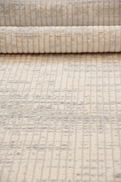 Distressed Marsala Cream Rug – Textured Linear Woven Floor Carpet (Customizable Size)