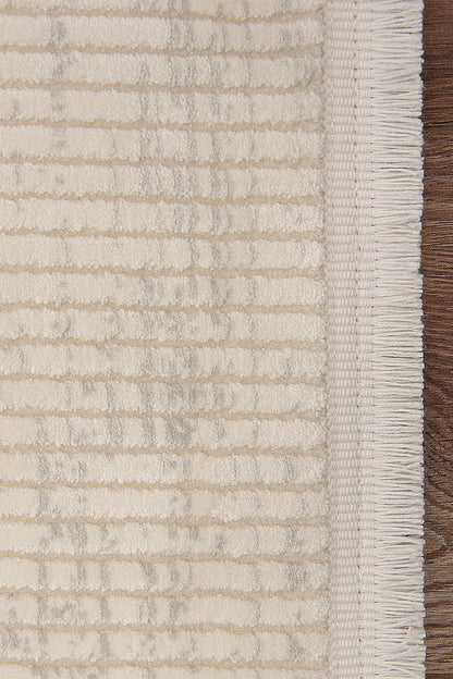 Distressed Marsala Cream Rug – Textured Linear Woven Floor Carpet (Customizable Size)
