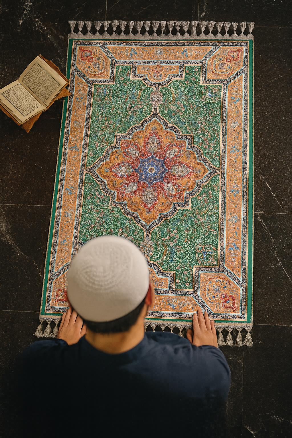 Turkish Prayer Rug, Traditional Ottoman Design, Soft Muslim Prayer Mat