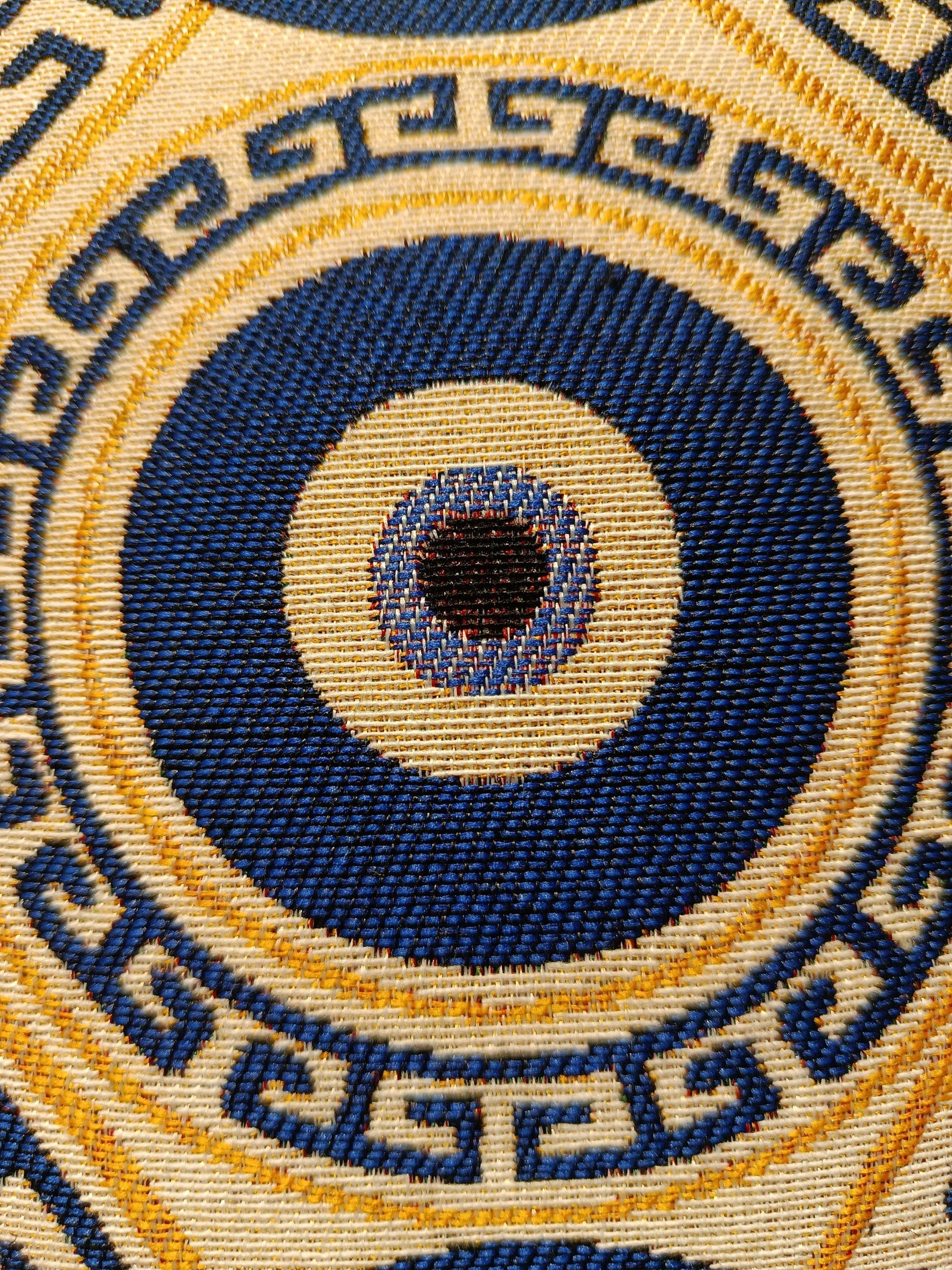 Evil Eye Cushion Cover: Turkish Nazar Pillow with Greek Key - Boho Home Decor