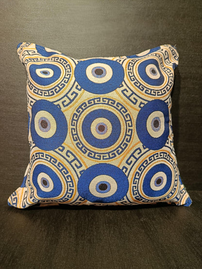 Evil Eye Cushion Cover: Turkish Nazar Pillow with Greek Key - Boho Home Decor