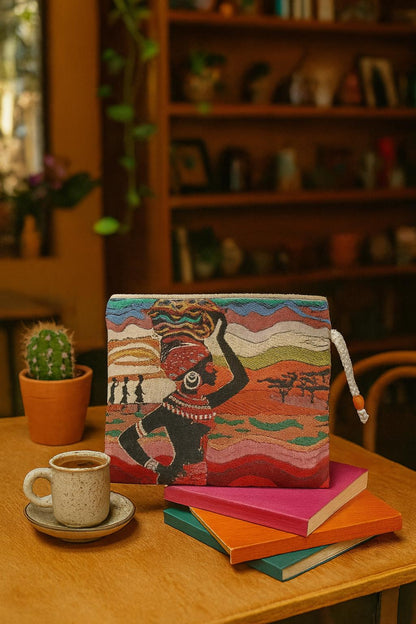 African Tribal Art Clutch Bag: Gobelin Tapestry Wristlet - Handmade