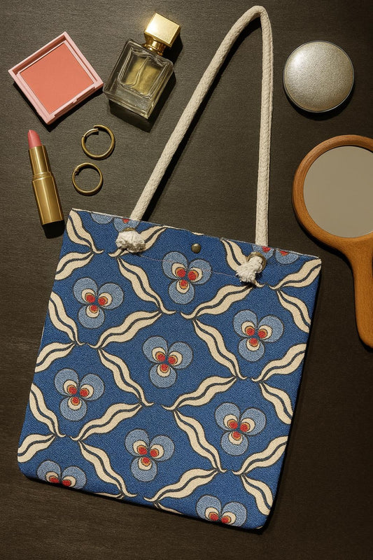 Blue Turkish Floral Tote Bag: Gobelin Tapestry Shoulder Bag