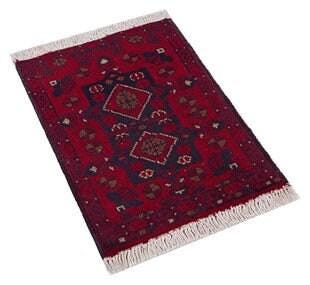 Handmade Afghan Wool Rug: Tribal Red Boho Accent Mat (42x59 cm)