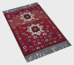 Small Afghan Rug: Handmade Tribal Red Wool Carpet, Boho Decor (42x61 cm)