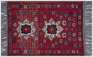 Small Afghan Rug: Handmade Tribal Red Wool Carpet, Boho Decor (42x61 cm)