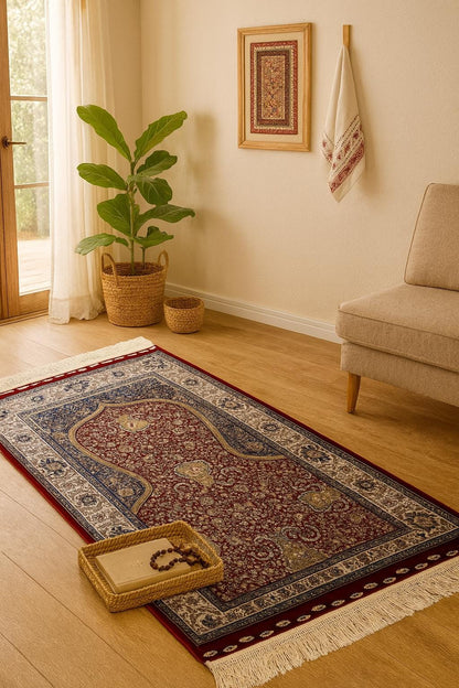Bamboo Prayer Rug with Silk Fringes, Muslim Seccade