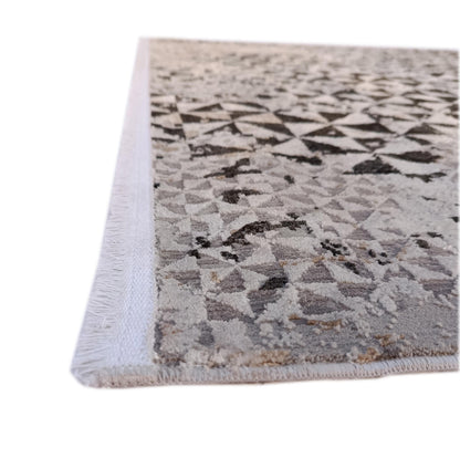 Modern Geometric Area Rug – Distressed Black Grey Abstract Living Room Decor