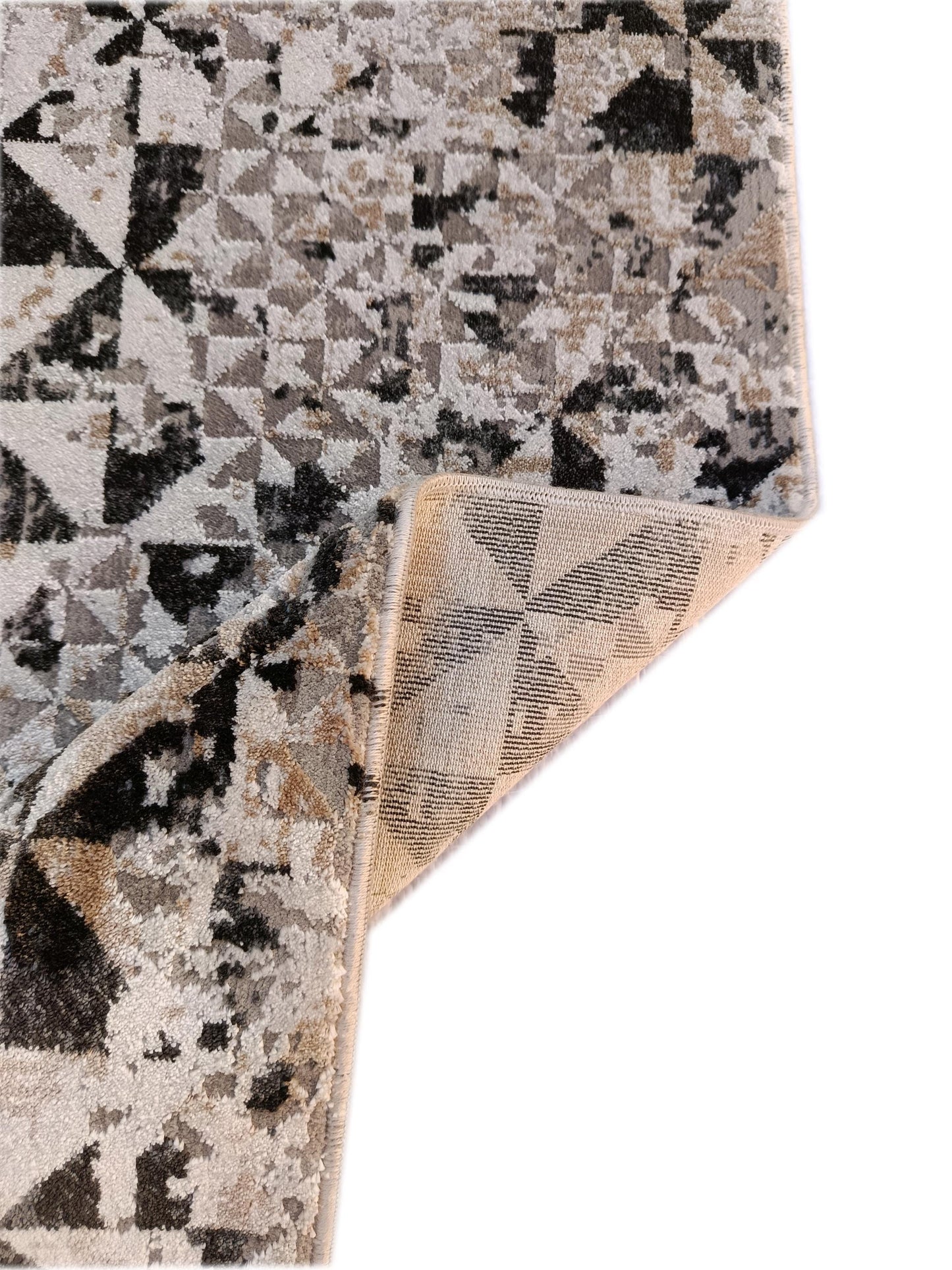 Modern Geometric Area Rug – Distressed Black Grey Abstract Living Room Decor